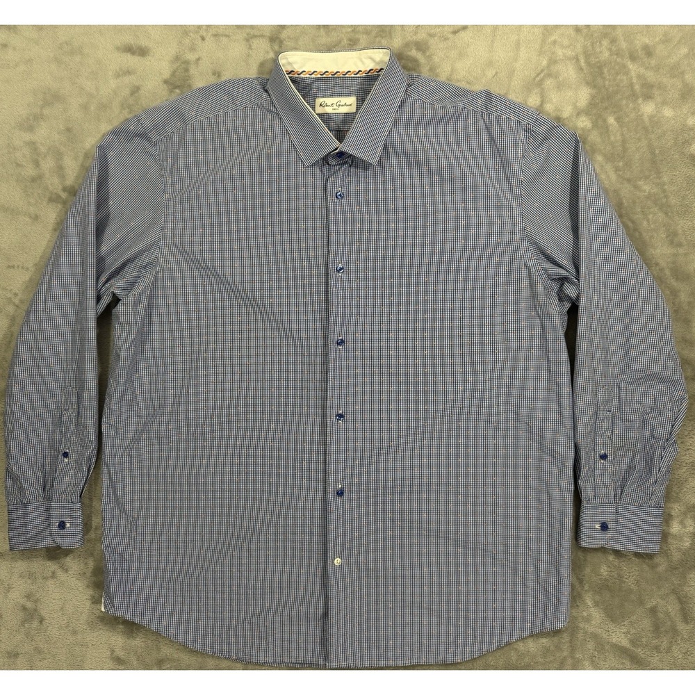 Robert Graham Shirt Mens 18.5 47 Blue Button Up Knowledge Wisdom Truth Textured